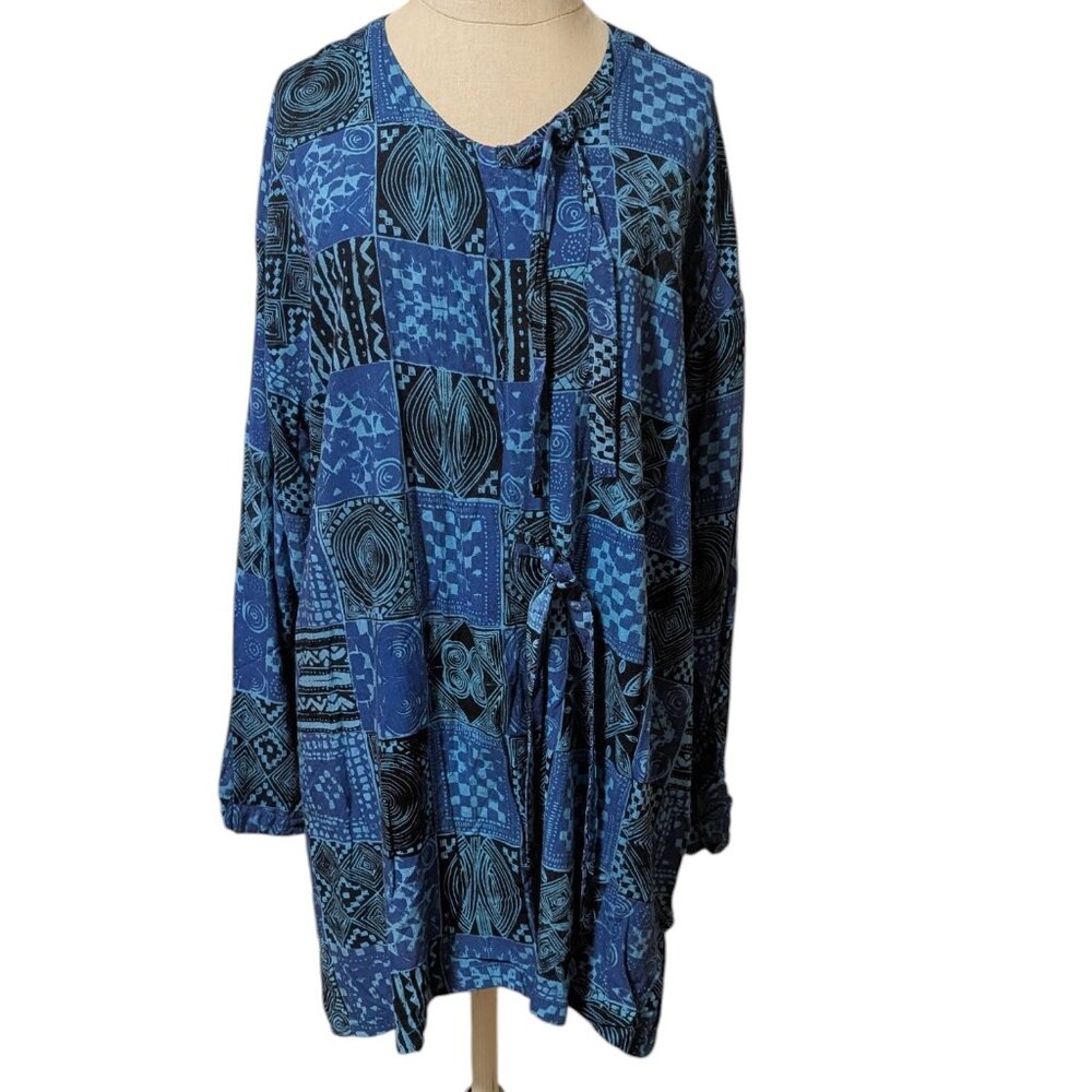 VTG‎ Open Cardigan Top Boho Lagenlook Blue by Endless Knot Art Rayon